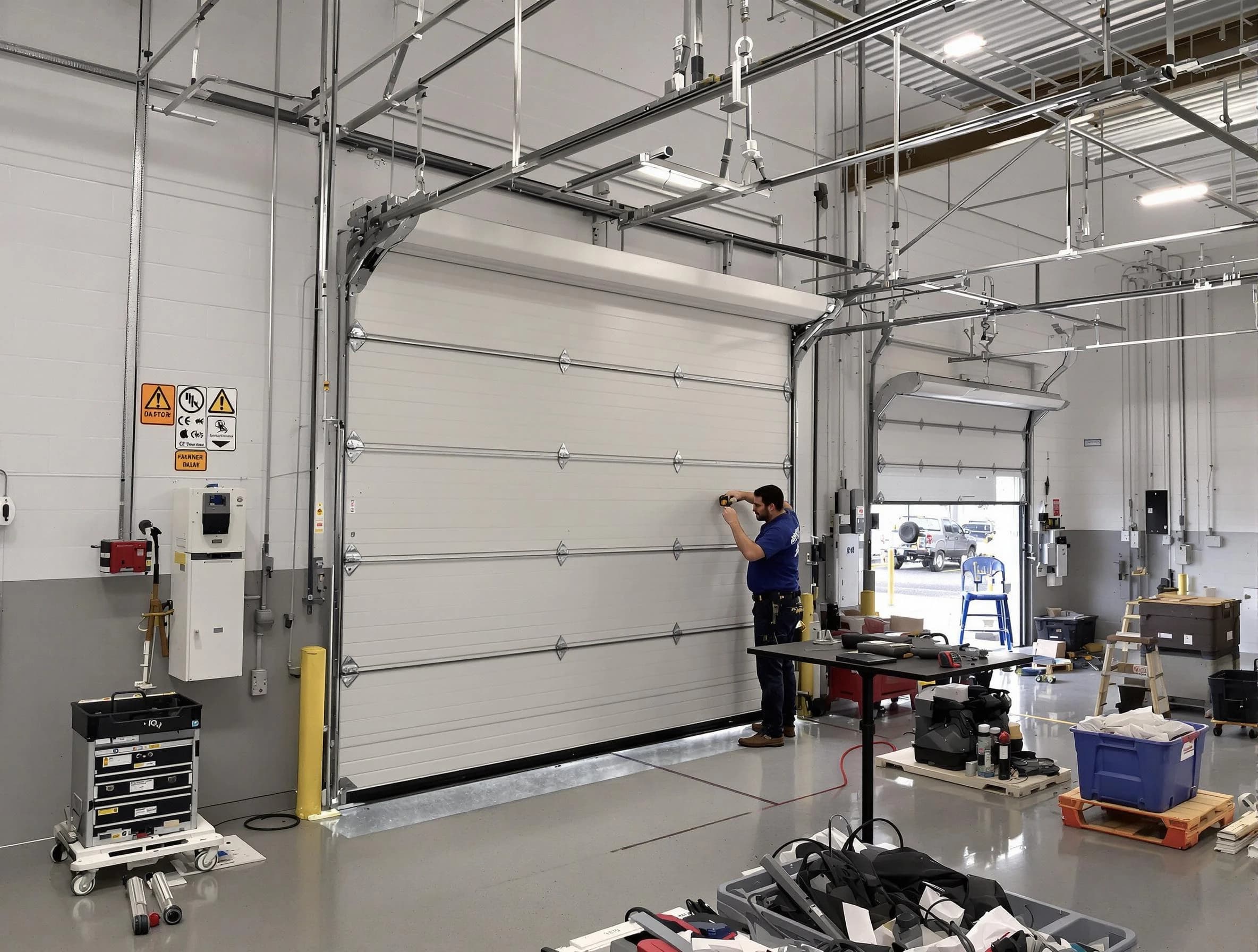 Commercial garage door repair being performed by Chamblee Garage Door Repair expert in Chamblee
