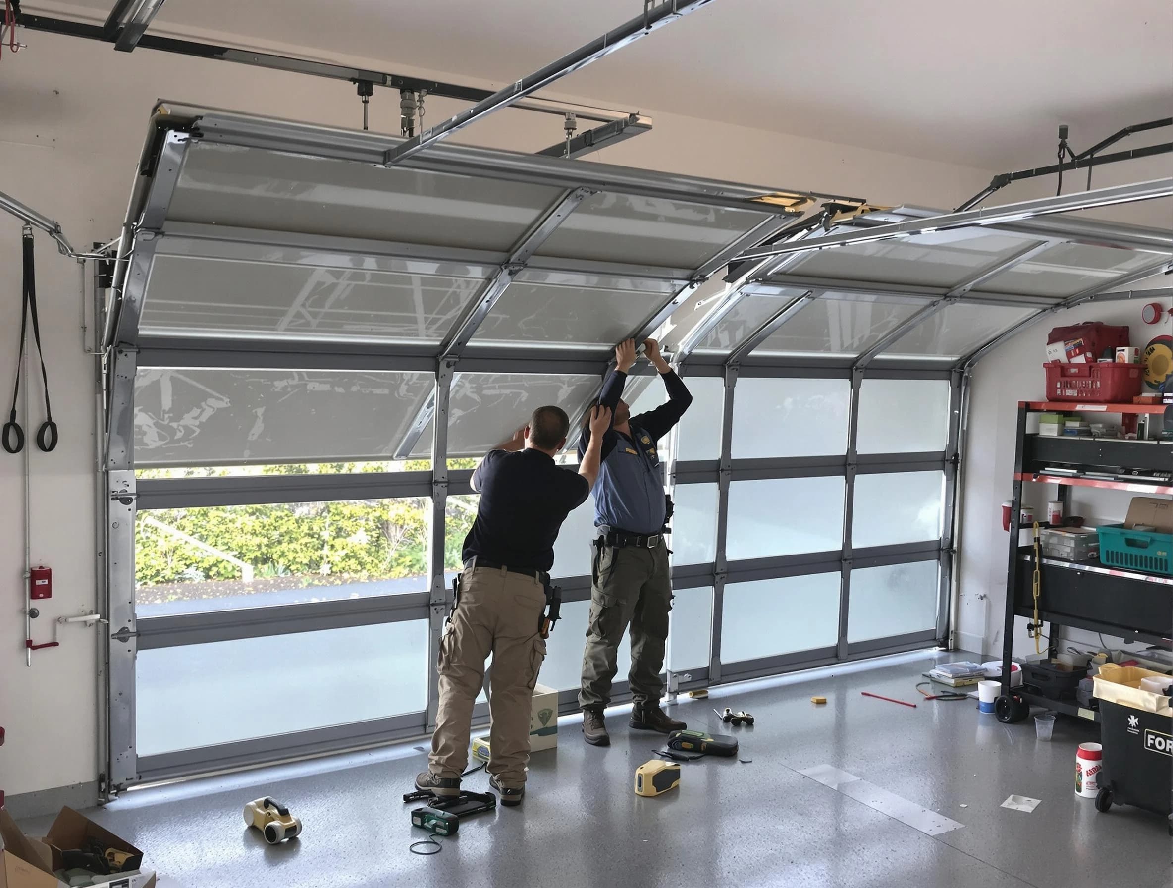 Chamblee Garage Door Repair expert performing precise panel replacement on Chamblee garage door