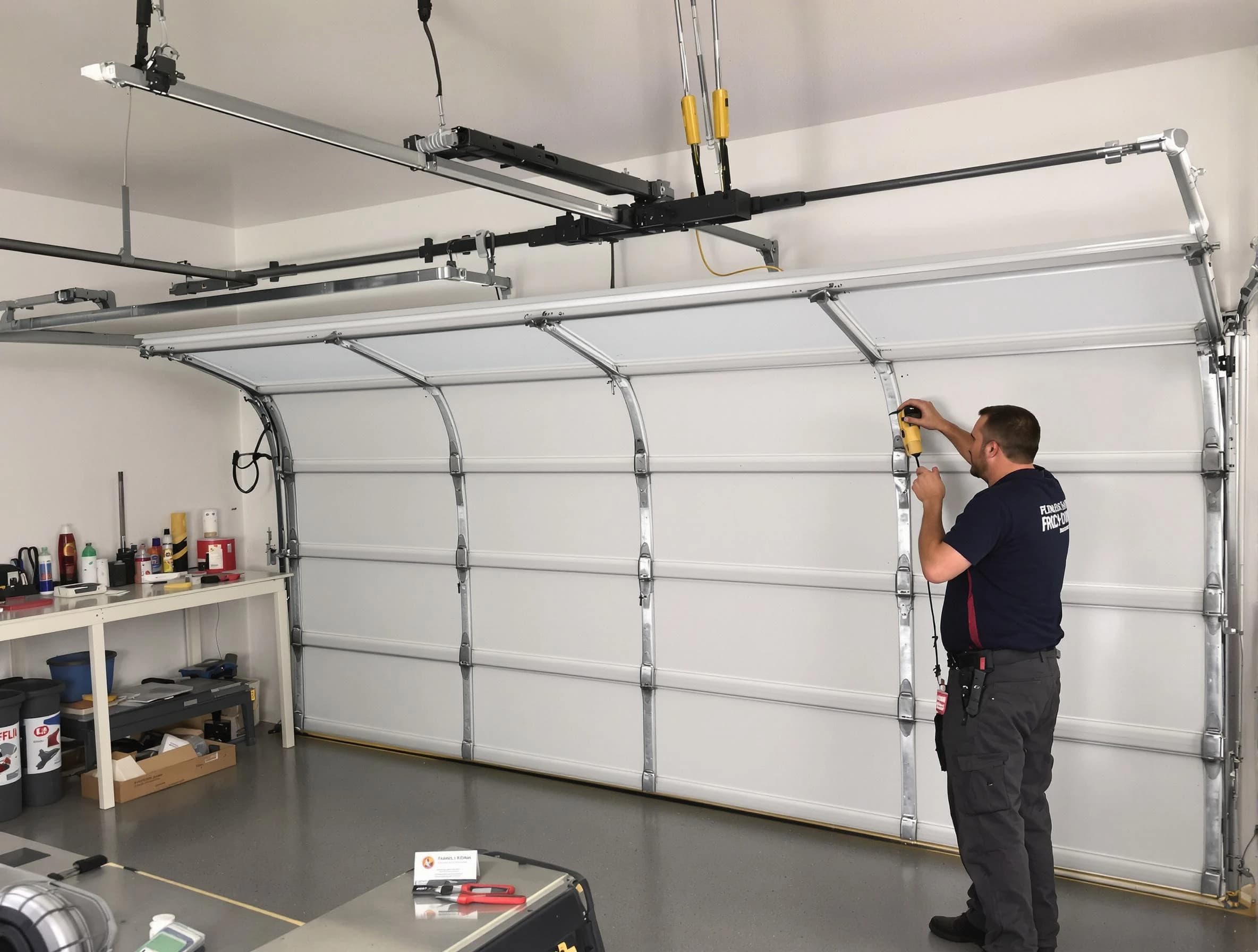 Chamblee Garage Door Repair certified technician performing overhead door system repair in Chamblee