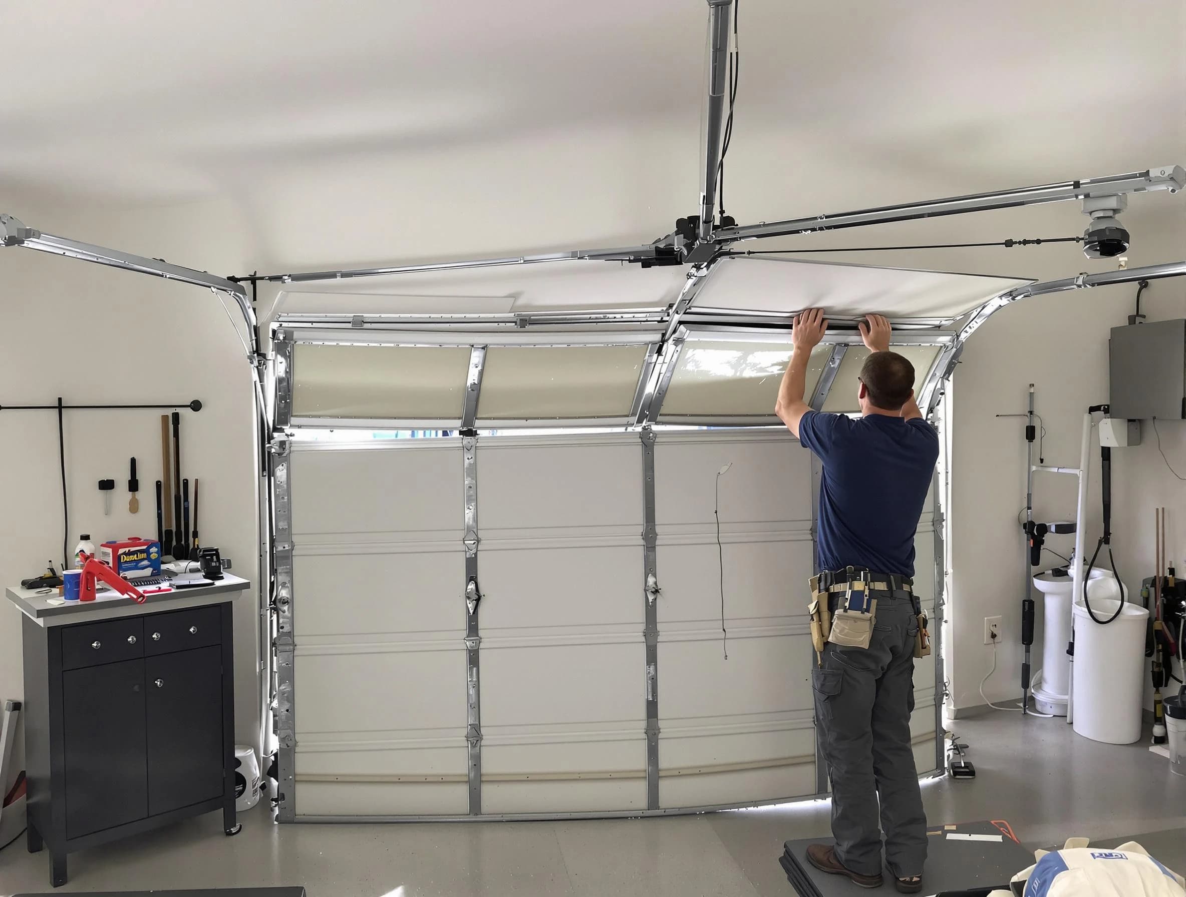 Chamblee Garage Door Repair specialist performing precise section replacement on Chamblee garage door