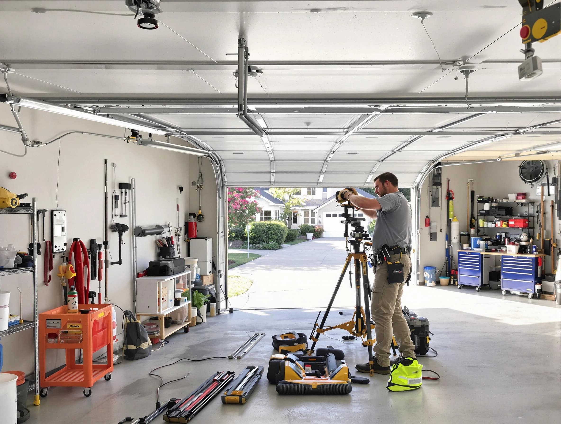 Chamblee Garage Door Repair specialist performing laser-guided track alignment in Chamblee