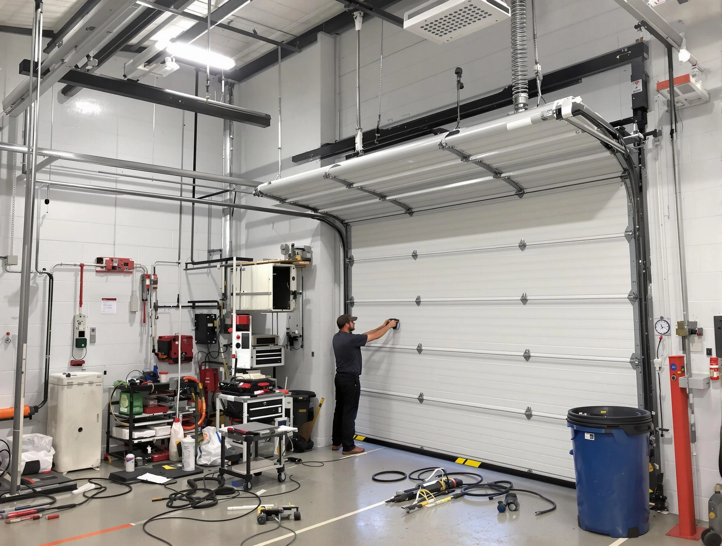 Chamblee Garage Door Repair certified technician performing commercial door repair at a Chamblee business facility