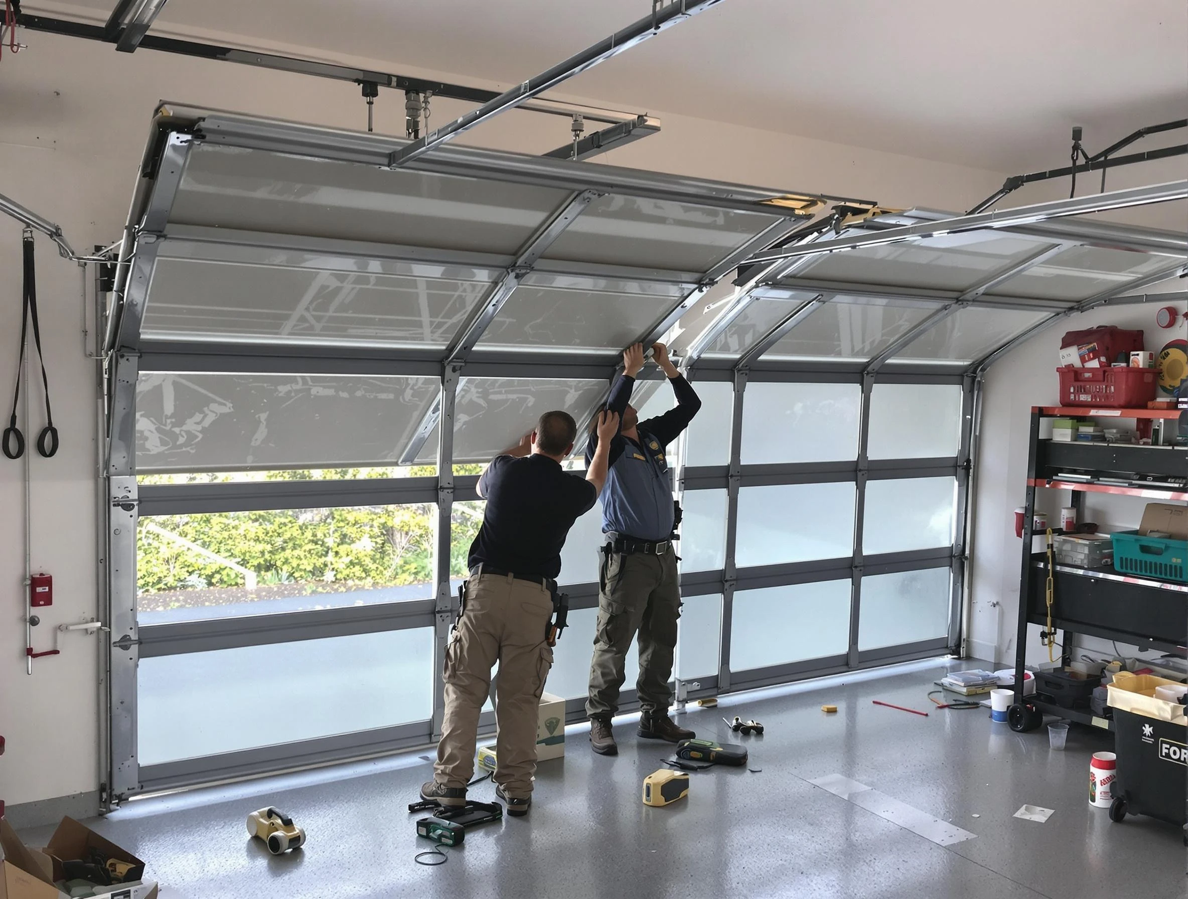 Chamblee Garage Door Repair expert performing precise panel replacement on Chamblee garage door